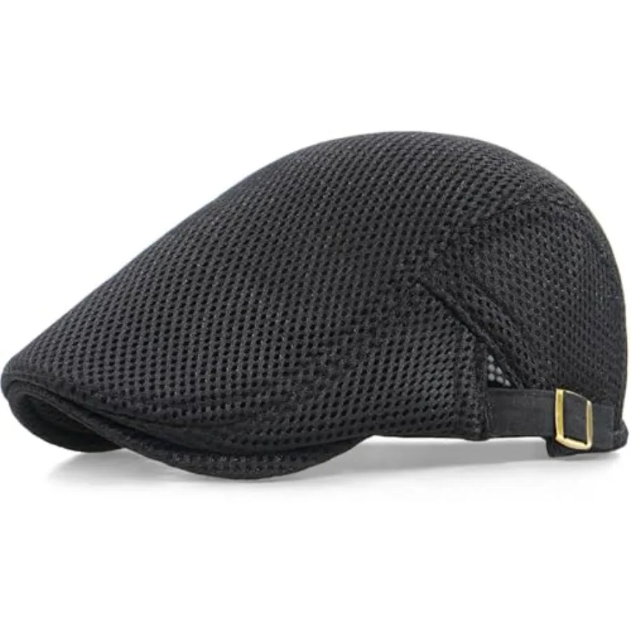 

Xinveen Men's Mesh Cap Breathable Summer Newsboy Hat Adjustable Beret Ivy Cap Irish Cabbie Driving Hunting Hats