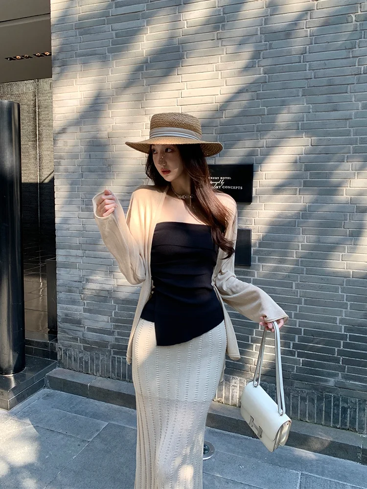 

Versatile Ice Silk Knitted Sun Protection Open Cardigan Lazy Style Top Loose Fit Long Sleeve round Neck Thin Summer Outerwear