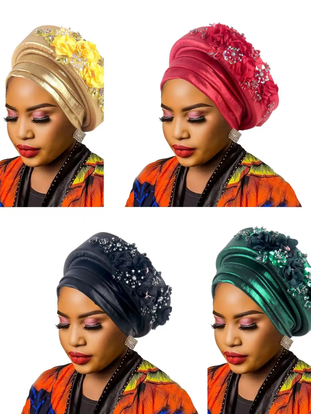 

Африканский головной убор, тюрбан, нигерийские завязки на голову, цветы из бисера для женщин, весенние повязки на голову, свадебная вечеринка, высокая эластичность, красный хиджаб, элегантный