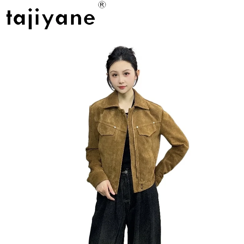 

TAJIYANE Imported Goatskin Genuine Leather Jacket Women Coats Short Suede Jacket Motorcycle Jackets for Woman Zipper Jaqueta