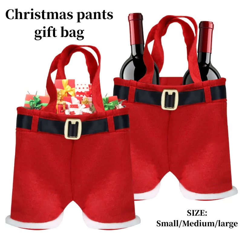 

2 pcs Christmas Pants Gift Bag Wine Bottle Cover Candy Bag Coca-Cola Holder Tote Xmas Decoration for Party Supplies