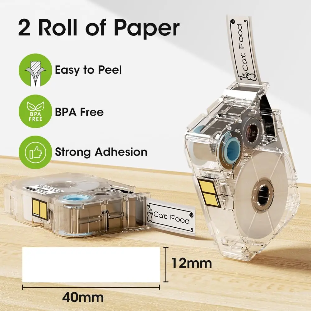 2PK Phomemo A30 P15 Label Maker Tapes  Black on White Pre-Cut Tape Sticker Self-Adhesive Standard Label Tape Strong Adhesion