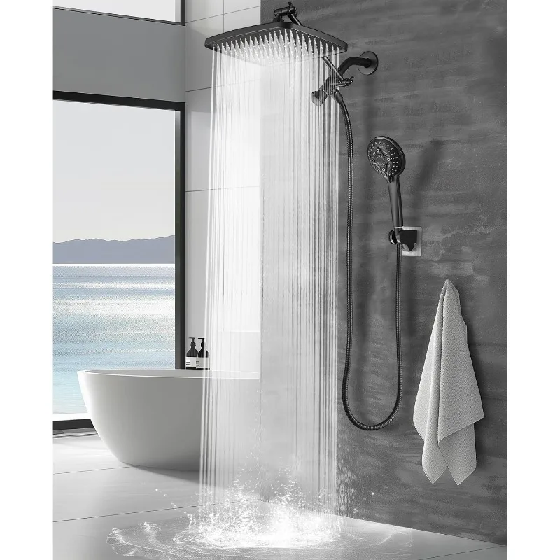 

12 Inch Rain Shower Head - High Pressure Shower Head, Dual Shower Heads with 8 Modes Handheld Spray Combo
