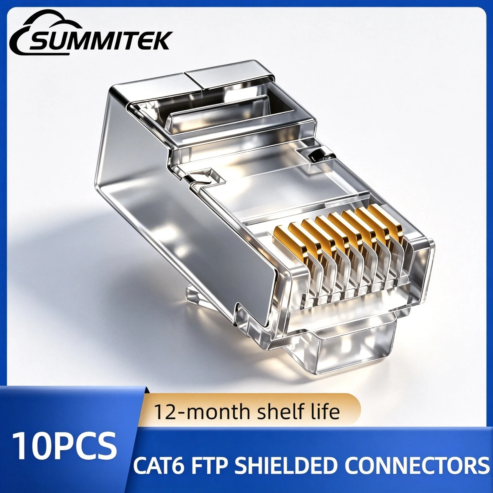 SUMMITEK 10/50/100PCS Cat6 RJ45 Connectors Cat6 2Piece RJ45 Ends Non Pass-Through Shielded Perforated Crystal Head Network Cable