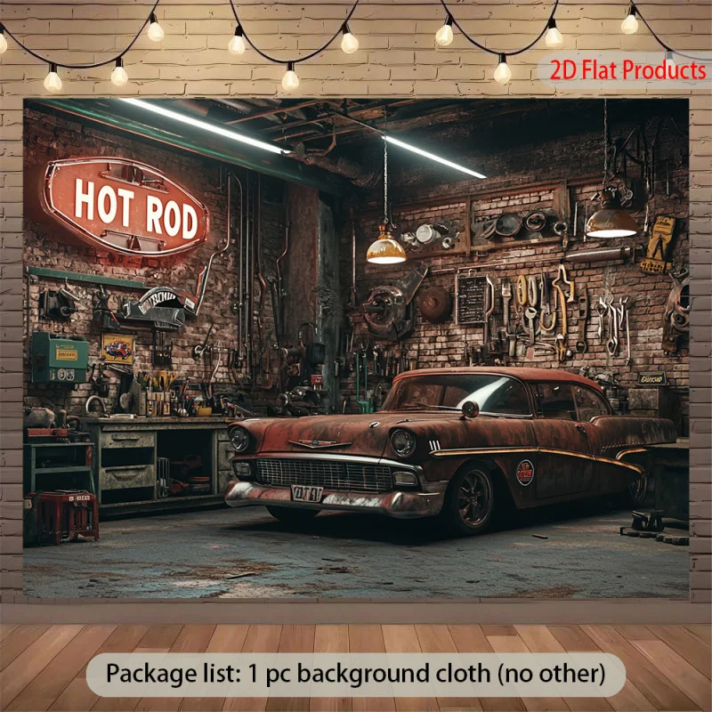1Vintage Auto Garage Banner Hintergrund - Vintage 19501990s Auto Reparaturwerkstatt Thema, Party Dekoration