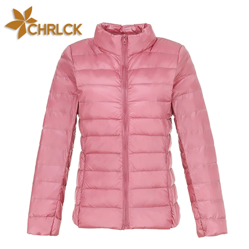 CHRLCK Packable Down Jackets Women Ultralight Camping Trekking Waterproof Winter Coat Outdoor Windproof Warm Puffer Jacket