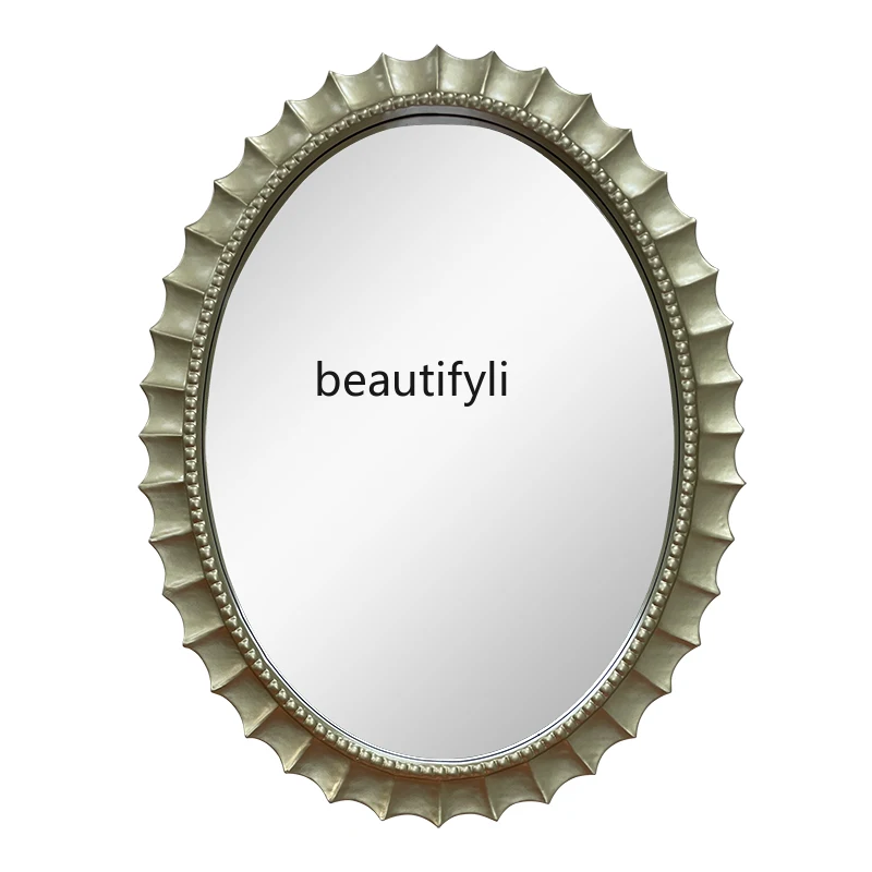 Retro Oval Bathroom Mirror Wall-Mounted Anti-Fog Washstand Smart LED Luminous Mirror French Mirror