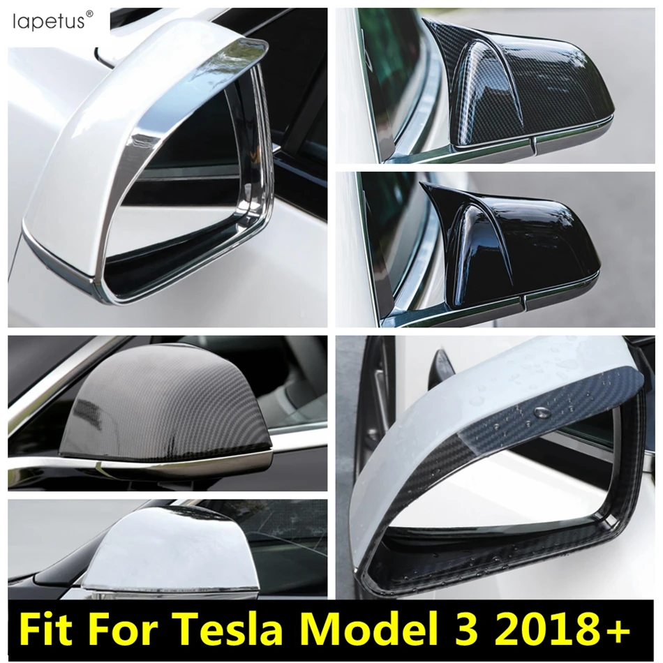 

ABS Chrome / Carbon Fiber Accessories For Tesla Model 3 2018 - 2021 Rearview Mirror Decor Shell Rain Shade Eyebrow Cover Trim