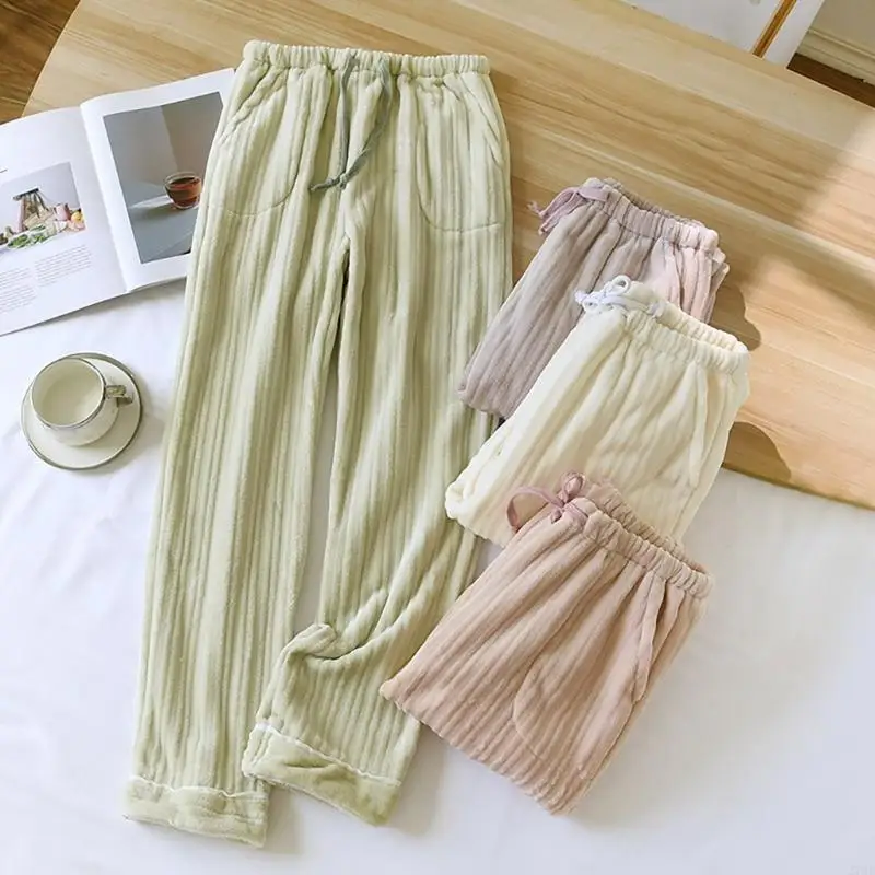 Womens Fuzzy Pajama Pant Elastic Waist Wide Leg Fleece Sleepwear Winter Soft Cozy Pants