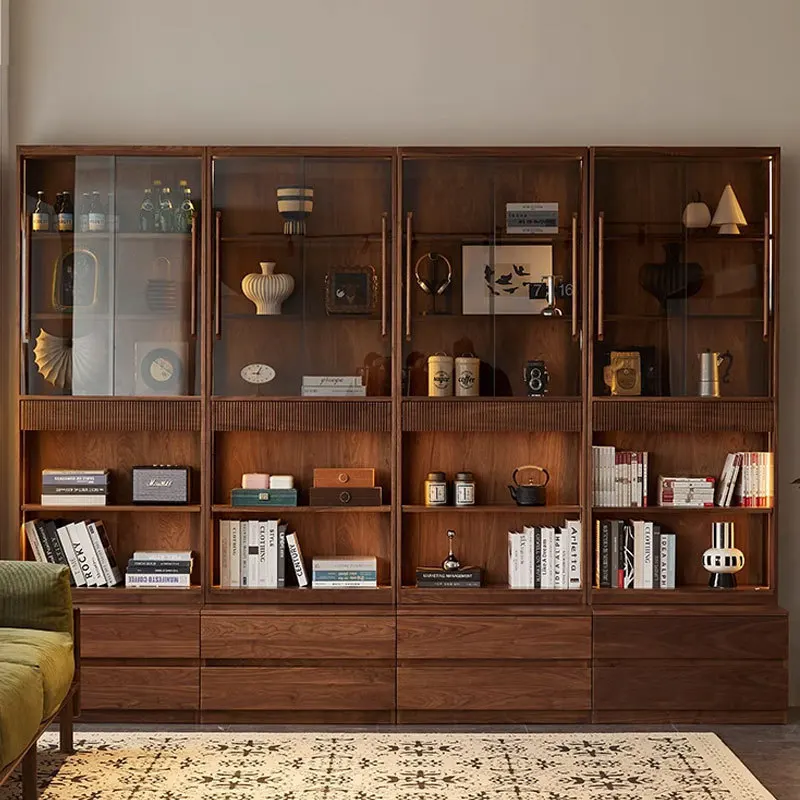 North American Black Walnut Bookcase Full Wall Card Holder Bookcase Bookcase Integrated Whole Wall Display Cabinet Locker