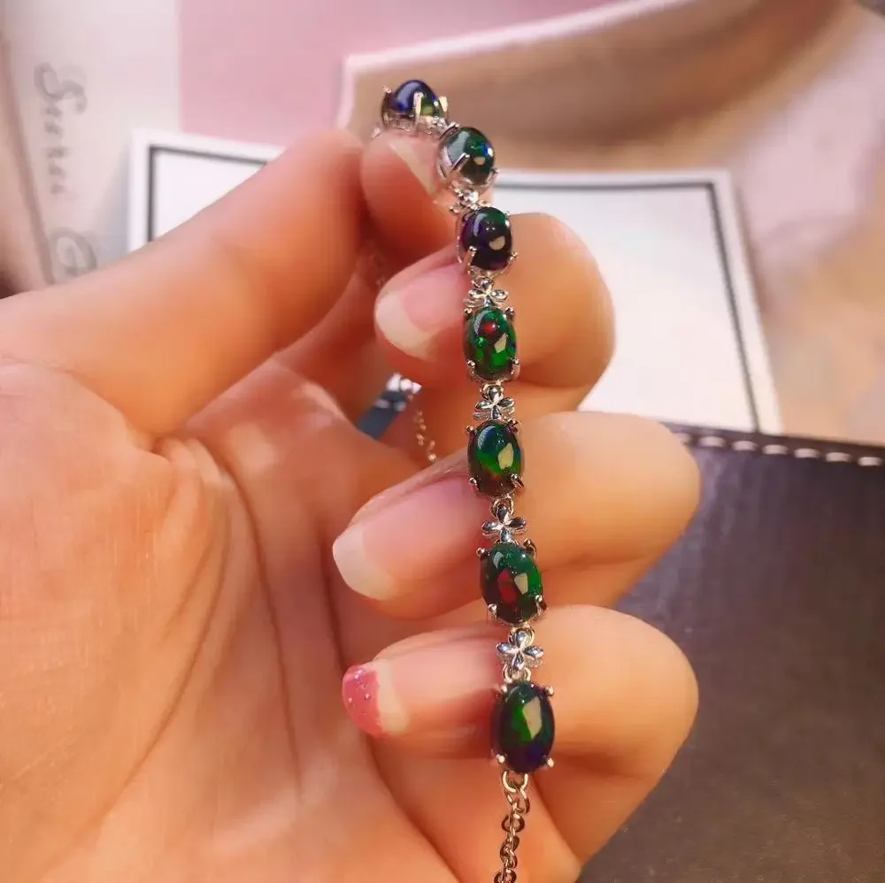 

Best Gift Natural and Real New Fashion 925 sterling silver Fine jewelry Black OPal Bracelet Natural And Real Opal Bracelet
