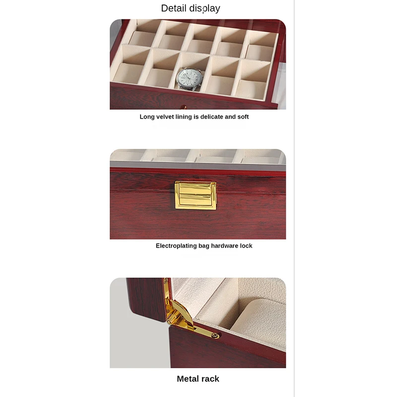 Luxury Double-Layer Watch Box Piano Lacquer Watch Organizer 20-Bit Solid Wood Men\'s and Women\'s Jewelry Storage Display Box