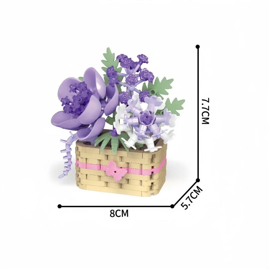 KNEW BUILT Blumenkorb Mikro-Baustein-Set – Charmanter Schreibtischgarten, Romantisches Valentinstagsgeschenk für Sie, Jubiläumsandenken – Detail 6