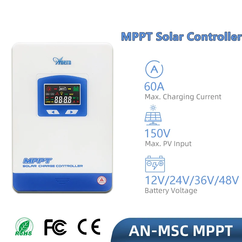 60A Solar Charger Controller MPPT 12V 24V 48V Auto Lifepo4 Battery Charger Solar Street Light Battery Setting Charger Regulator