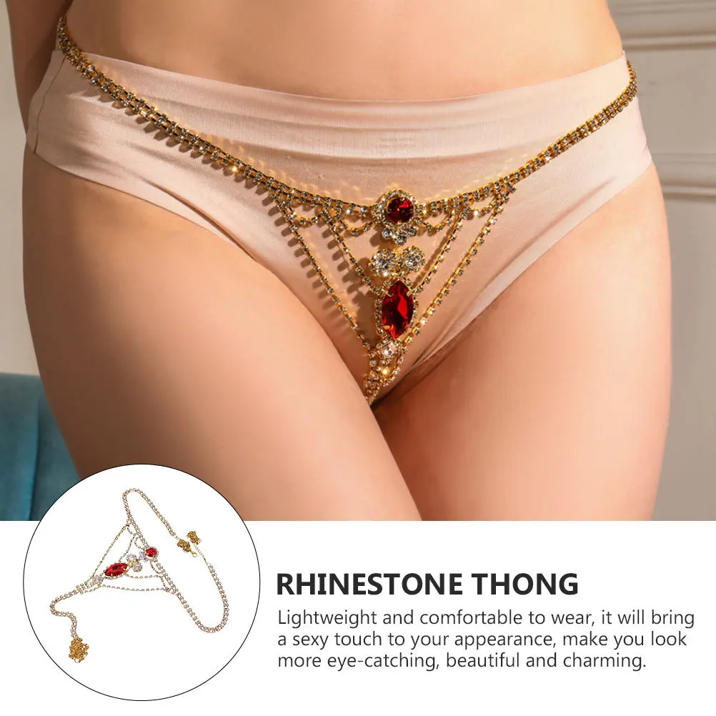 Ropa interior con cadena para el cuerpo con diamantes de imitación, Tanga, bragas de cristal, joyería para el cuerpo para Festival y discoteca, ropa interior con diamantes de imitación