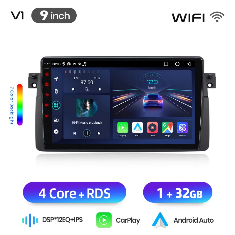 Junsun 7 inch draadloze CarPlay Android Auto autoradio voor BMW E46 M3 318 320 325 330 335 Multimedia draadloze Apple CarPlay Smart Intelligent Systems IPS touchscreen stereo videospeler 2 Din - afbeelding 1