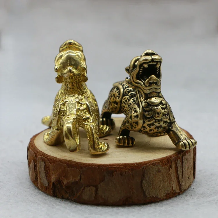 1PC Statue Figurine Wealth Brass Decor Prosperity Chinese Style Ornament Qilin Dragon Luck Animal Fengshui Vintage