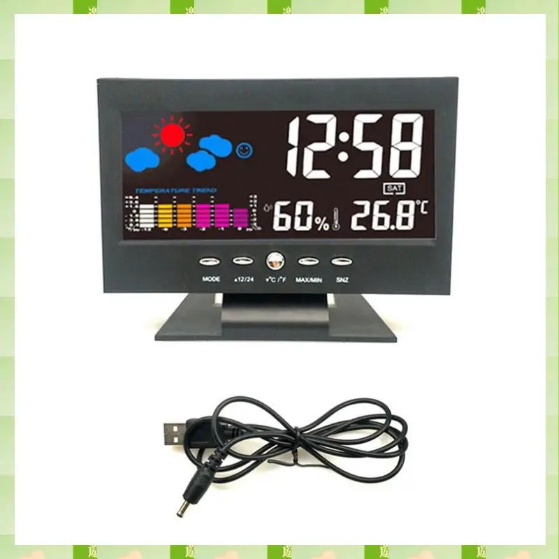 2025 1 مجموعة Lcd شاشة ملونة غفوة الرقمية ساعة تنبيه درجة الحرارة الرطوبة الوقت تاريخ عرض ساعة المنزل البلاستيك ، 1 مجموعة Lcd اللون S