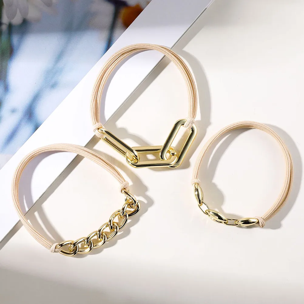 

6Pcs Delicate Metal Chain Hair Ties Elastic Hair Scrunchies for Women and Daily Party Yoga Sports Ponytail Holders Wrist