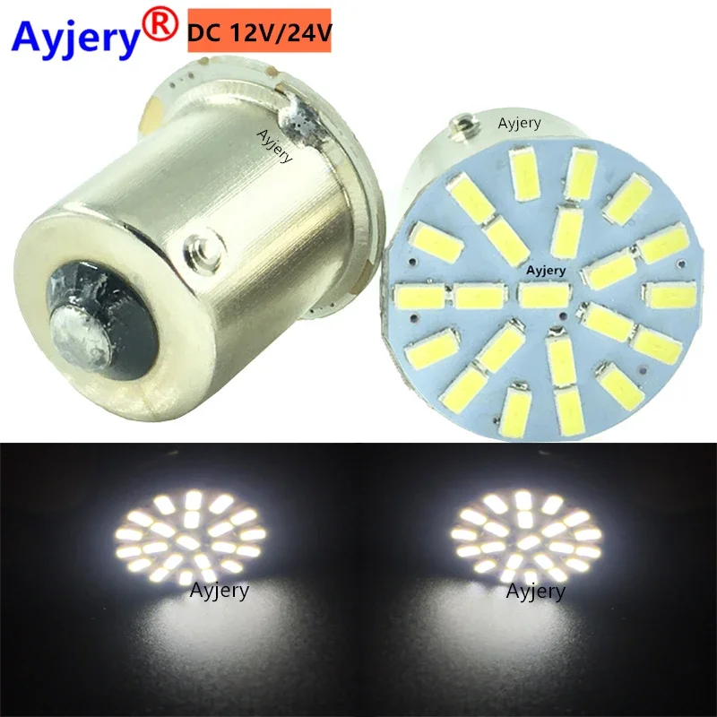 

AYJERY 100pcs DC 12V 24V 1156 BAY15S P21W 3014 22 SMD Car Led Turn Parking Signal Lights Brake Tail Lamps Auto Rear Reverse Bulb