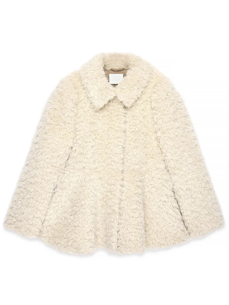 Trendix Warme Elegante Faux Pelz Jacke Frauen Winter Straße Casual Langarm Oberbekleidung Revers Patchwork Rüschen Pullover Jacken