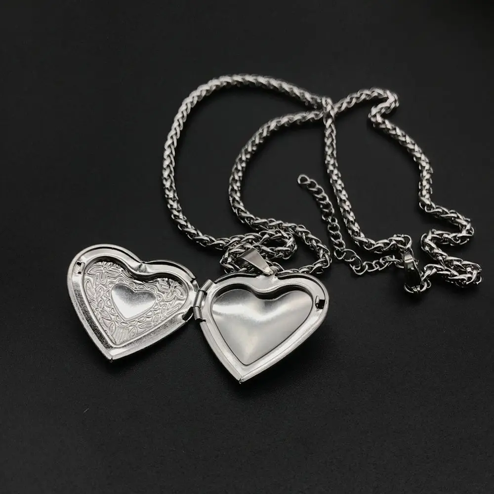 New Fashion Unisex Titanium Steel Necklace Heart Shaped Photo Picture Locket Lover Friend Pendant Chain Jewelry Accessoires