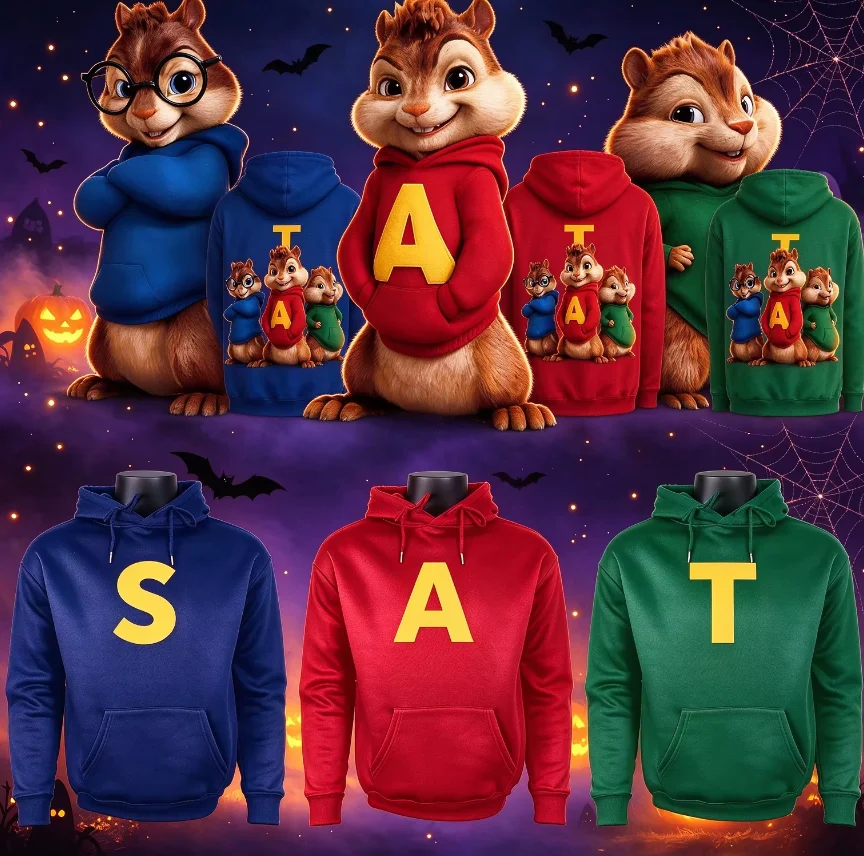 2627 new Alvin&Chipmunks fashion style men's and women's sportsweatshirt cartoon casual hooded pullover matching set casual BFF