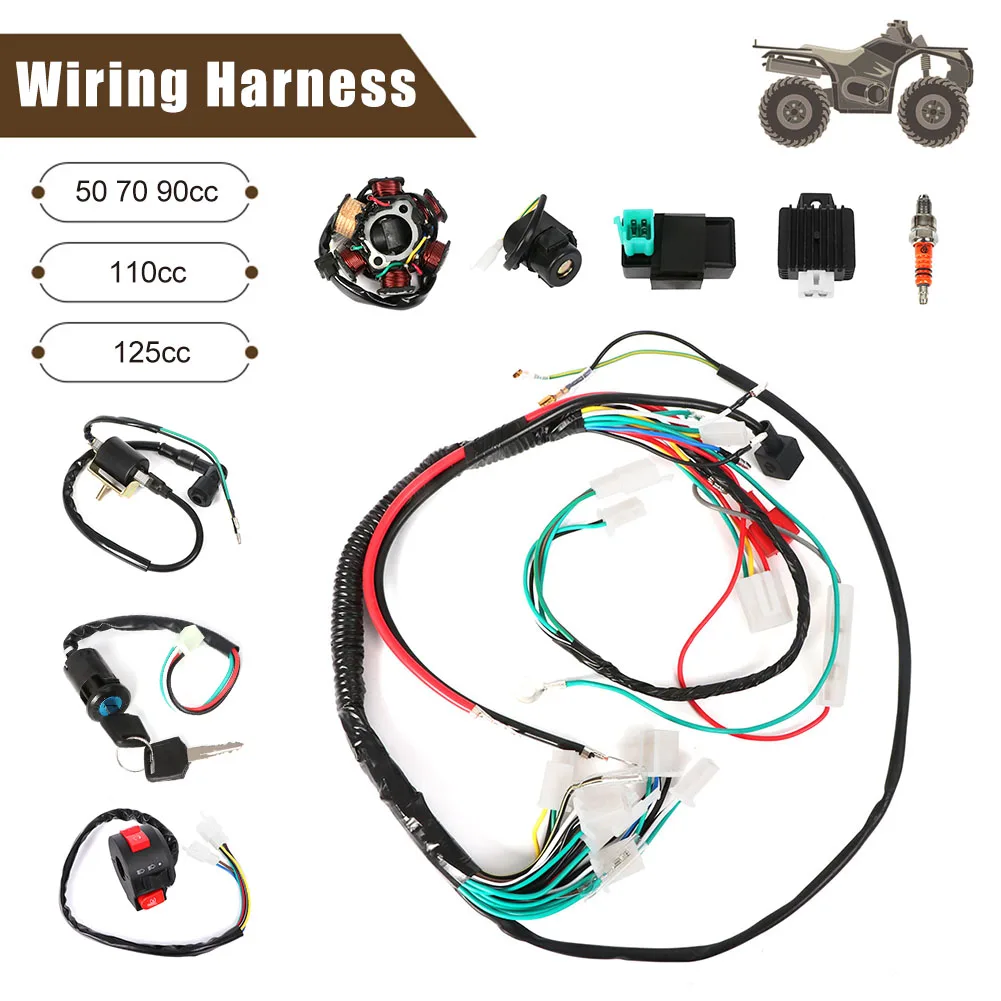 Quad Wire Harness Suitable For 50cc 70cc 90cc 110cc 125cc Chinese Electric Start Magneto Flywheel Stator Quad Wire harness