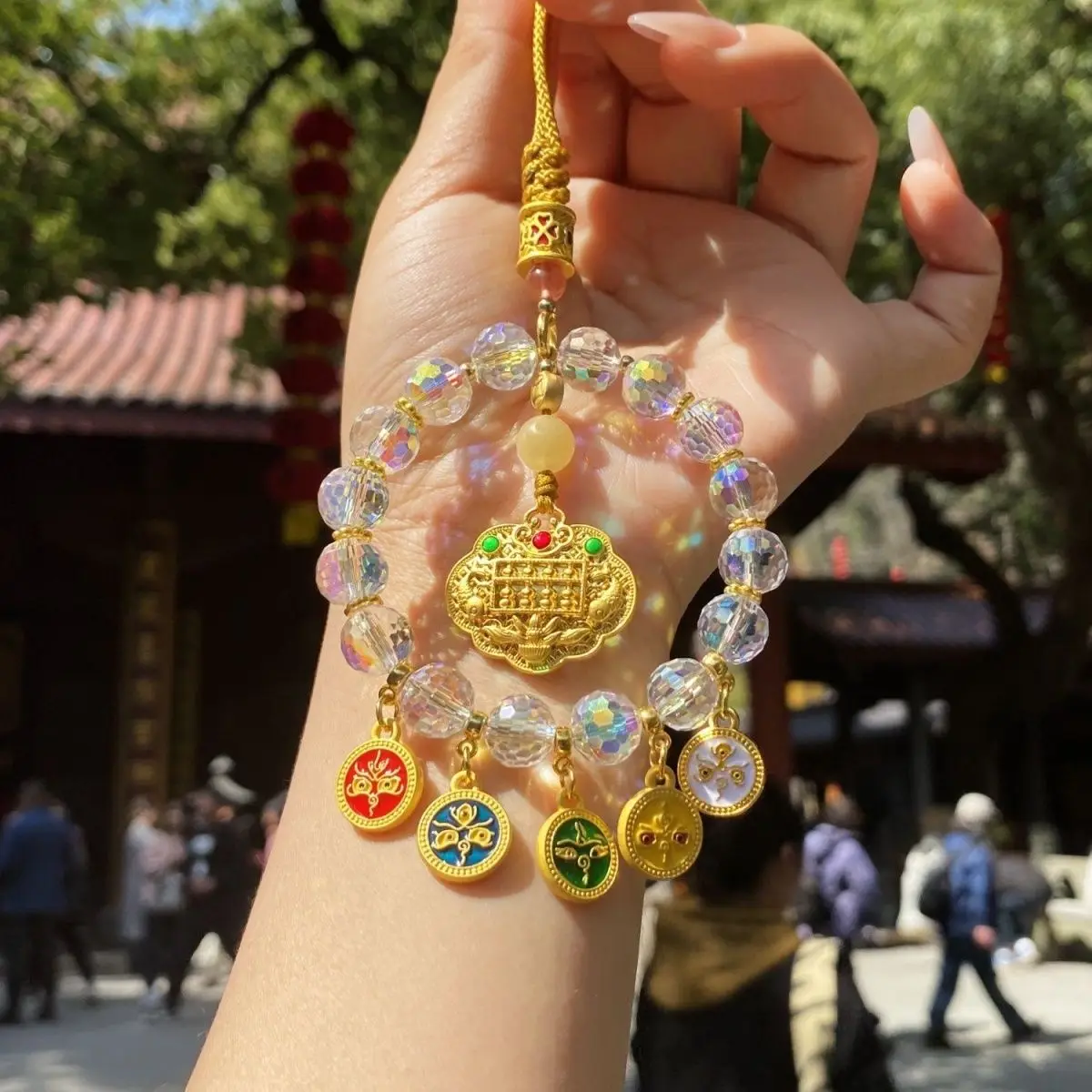 

Five-way God of Wealth Car Rearview Mirror Pendant Inside the Car Original Handmade Crystal Fashion High-end Feeling