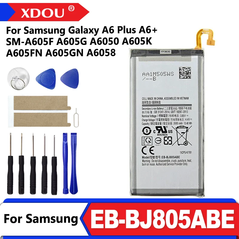 

Brand New 3500mAh EB-BJ805ABE Battery For Samsung Galaxy A6 Plus A6+ SM-A605F A605G A605GN A6058 A6050 A605K A605FN + Tools