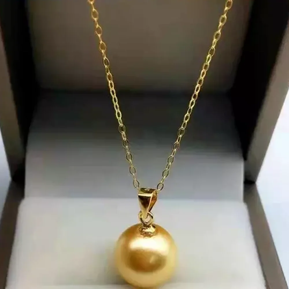 Simple style AAAA 11-12mm 10-11mm South Sea Round Yellow Pearl Pendant Necklace 18inch 925s