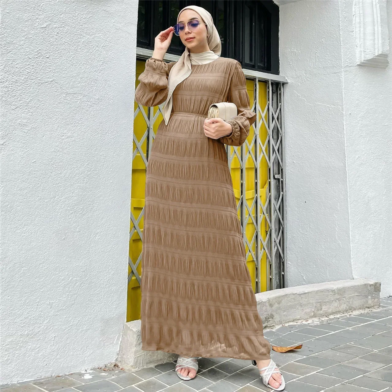 

Chiffon Malay Robe Muslim Dress Women Solid Party Dress Islam Abaya Dubai Arab Robes Lace-up Long Dresses Kaftan Femme Musulman