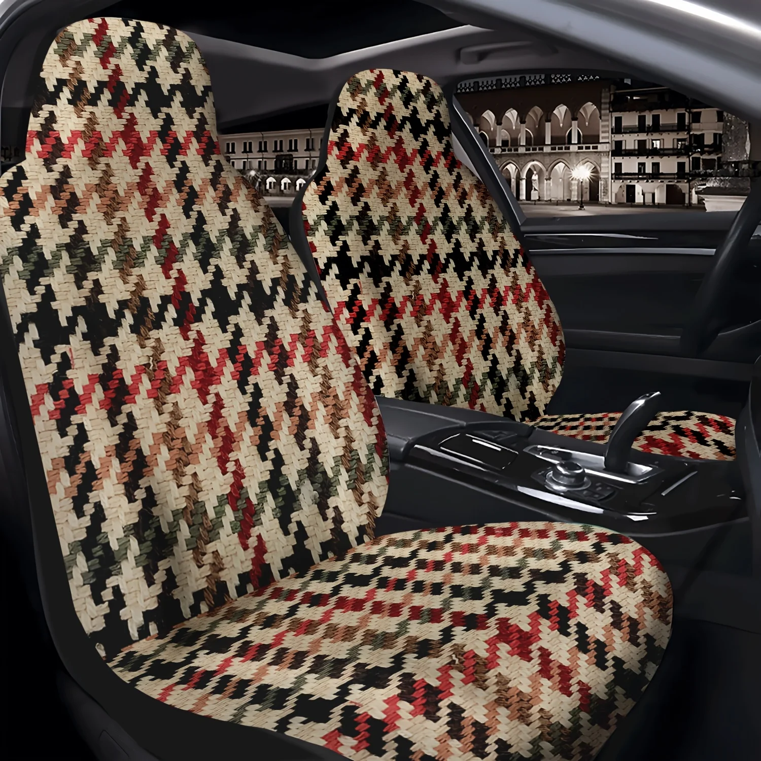 2pcs Houndstooth Tweed Car Seat Covers Compatible For Cars, Trucks, SUVs, Vans - Fit Front Seat Protectors, Machine Washable Hou