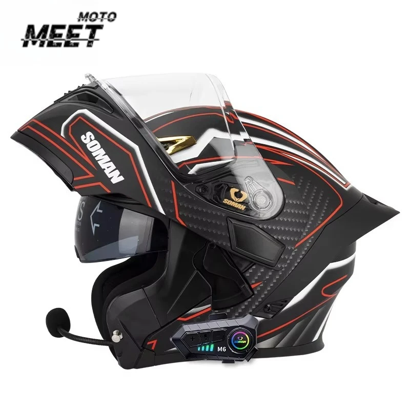 SOMAN Motorcycle Bluetooth Helmet Male and Female Double Lens Helmet High Definition Bluetooth Headset Bluetooth SM955-S