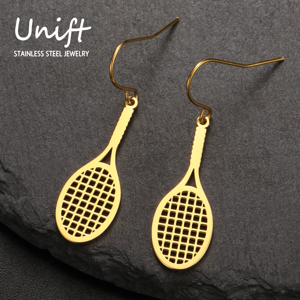 Unift Tennis Racket Earrings for Player Stainless Steel Women Dangle Earrings Tennis Racquet Sport Jewelry Mom Gift Trendy