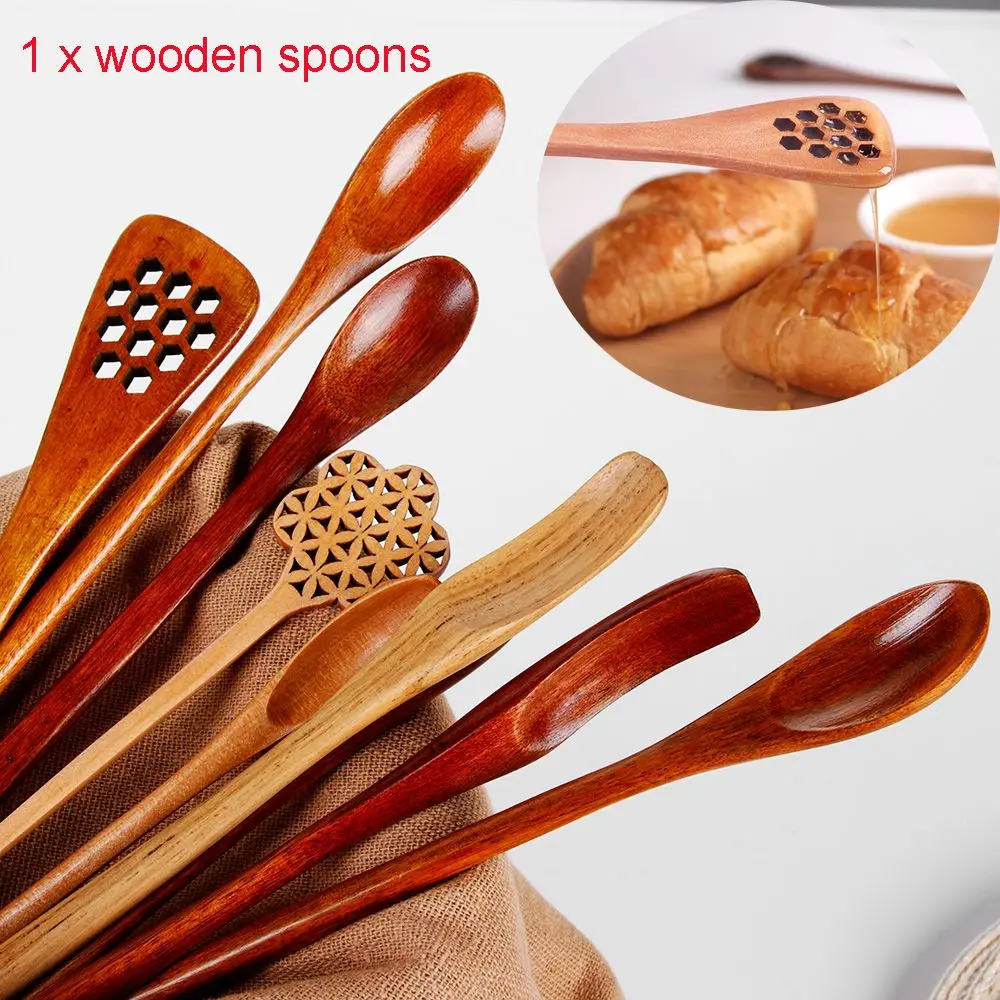 Japanese Tableware Rice Soup Kids Spoon Kitchen Dining Long Handle Wooden Spoon Coffee Accessories Honey Tea Scoops