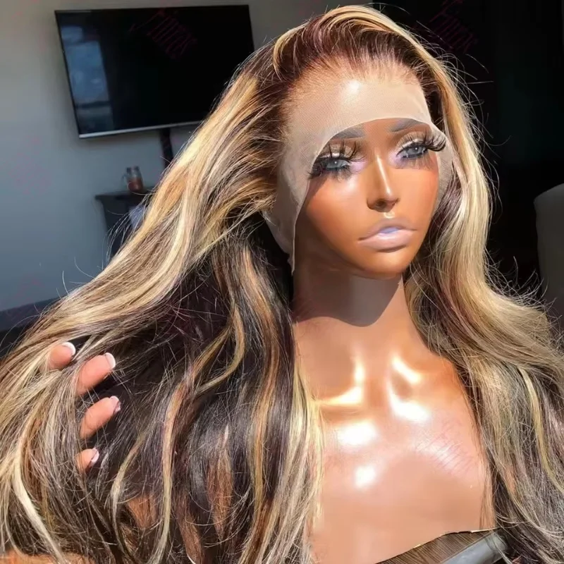 

13x6 Hd Transparent Body Wave Lace Front Wig Colored Highlight Human Hair Wigs For Women Brazilian 4/27 Blonde Pre Plucked Wigs