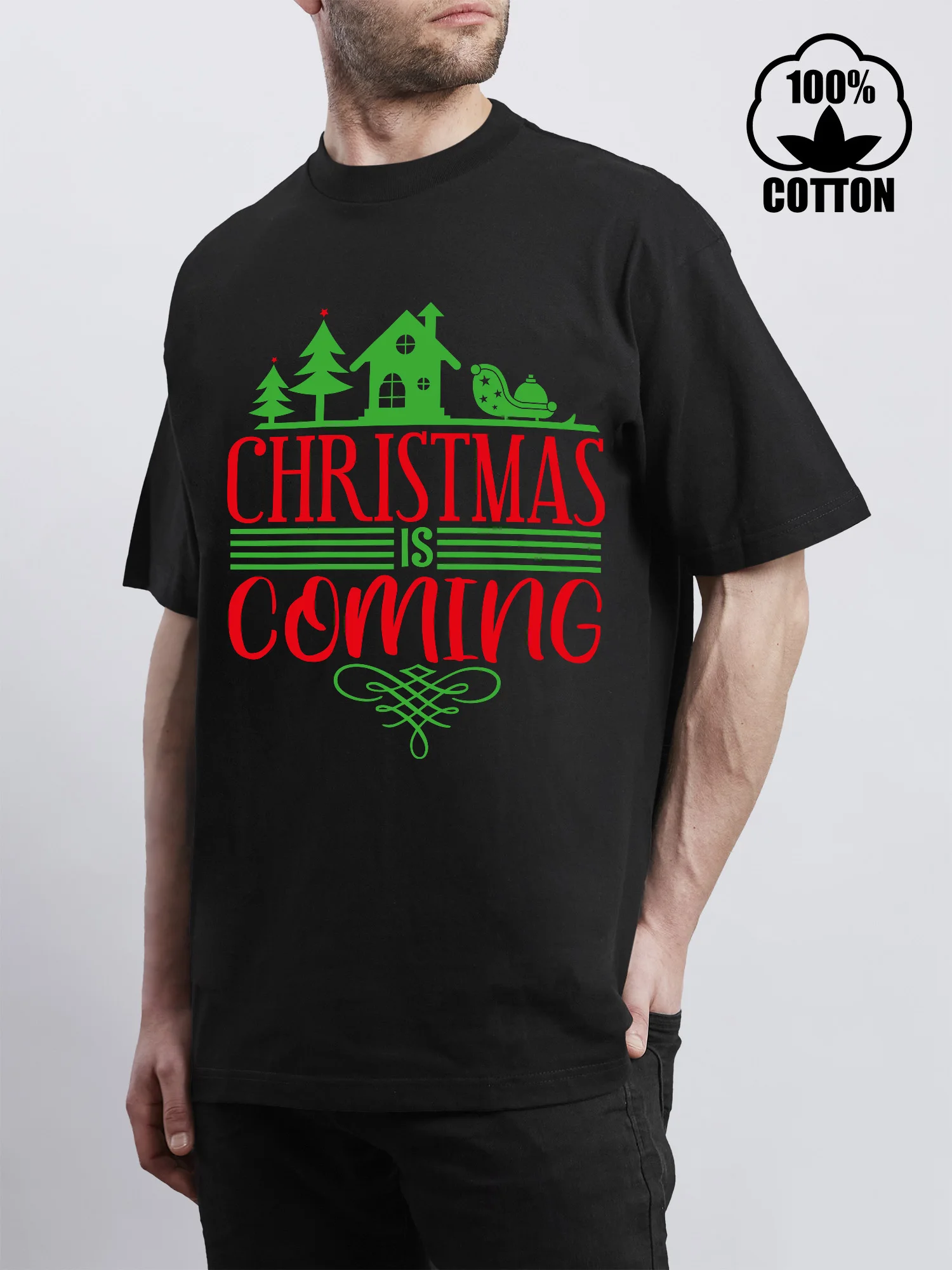 

С Рождеством, Рождественская шляпа Классические мужские футболки с коротким рукавом и круглым вырезом для мужчин, мужская футболка из чистого хлопка