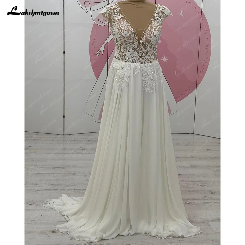 Lakshmigown Cap Sleeve Lace V Neck Backless Wedding Dress Women Elopement Beach Bohemian Bridal Gown Customized Vestido