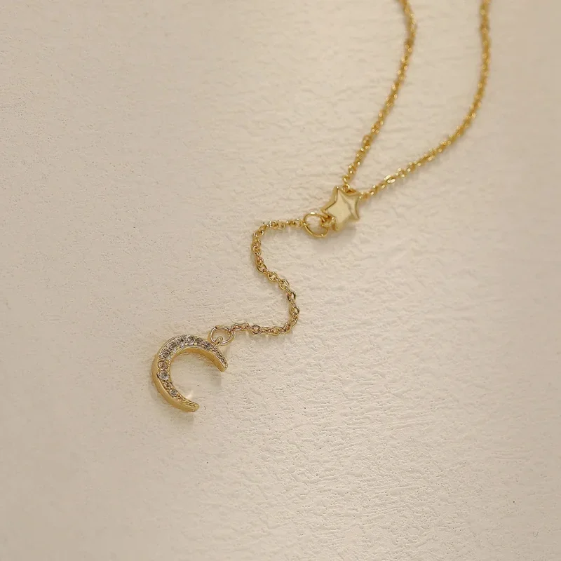 Collana classica da donna con stella dorata fine luna pollici ciondolo con zirconi catena clavicola 2022 nuovo regalo di gioielli romantici alla moda