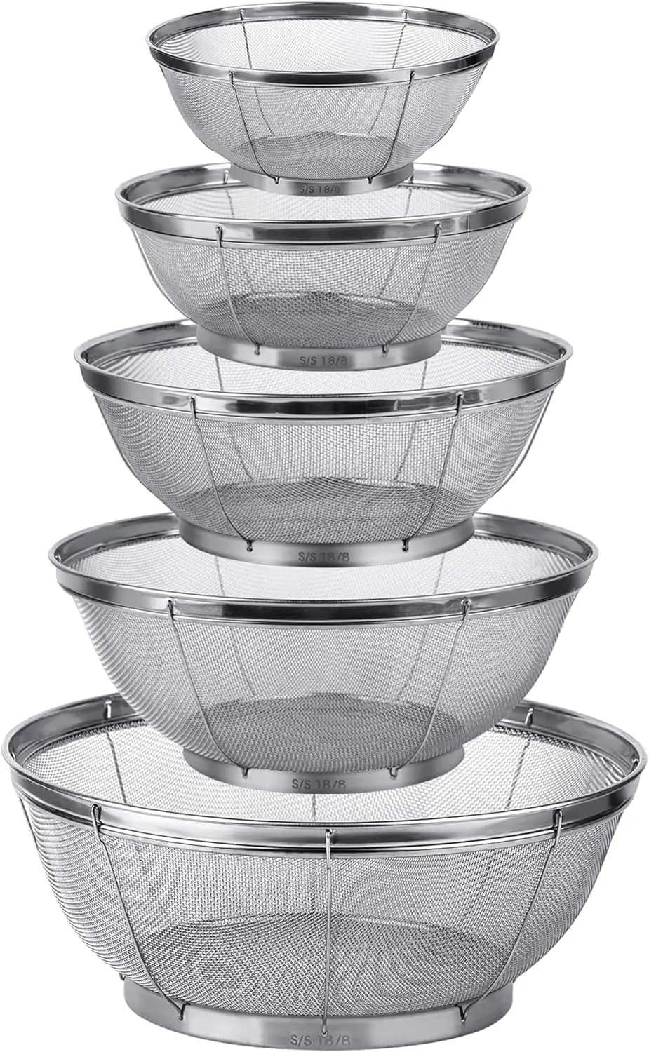 

5 Pack Strainers for Kitchen, 18/8 Stainless Steel Colander, Fine Mesh Strainer for Pasta, Rice and Fruit, Sieve for Str