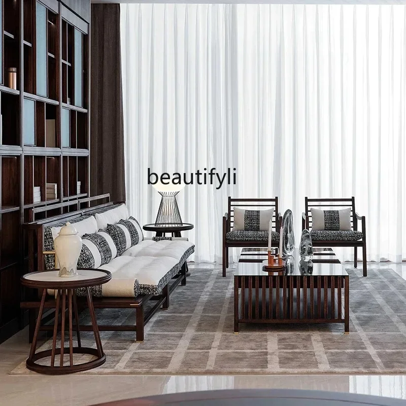 

TTTAll solid wood Chinese straight row sofa modern simple living room fabric sofa furniture combination set