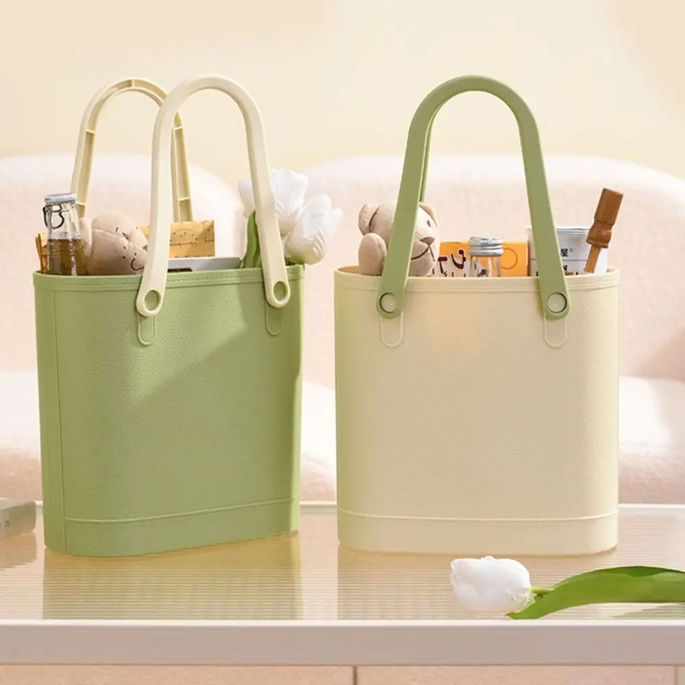 

Candy Colored Handheld Storage Beach Bag Thickened Deepened Portable Storage Basket Large Capacity Soft Handle Women Handbag