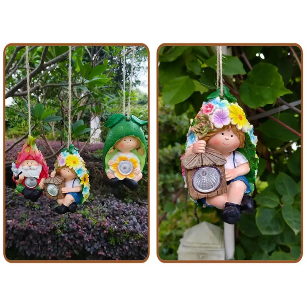 Flower Pot Elf Figurine Solar-powered Garden Elf Decor with Resin Fruit Figurine Funny Gnome Statue for Outdoor Patio Yard