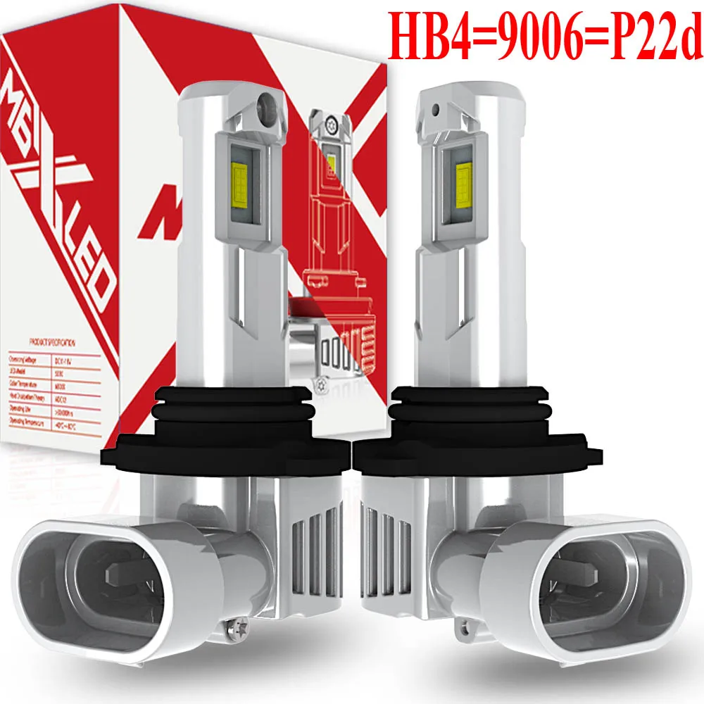 

2 шт. HB4 9006 P22d LED Canbus, без ошибок, мощные фары, турбо-диодные лампы, белые, для мотоциклов и автомобилей, 12В, без адаптера