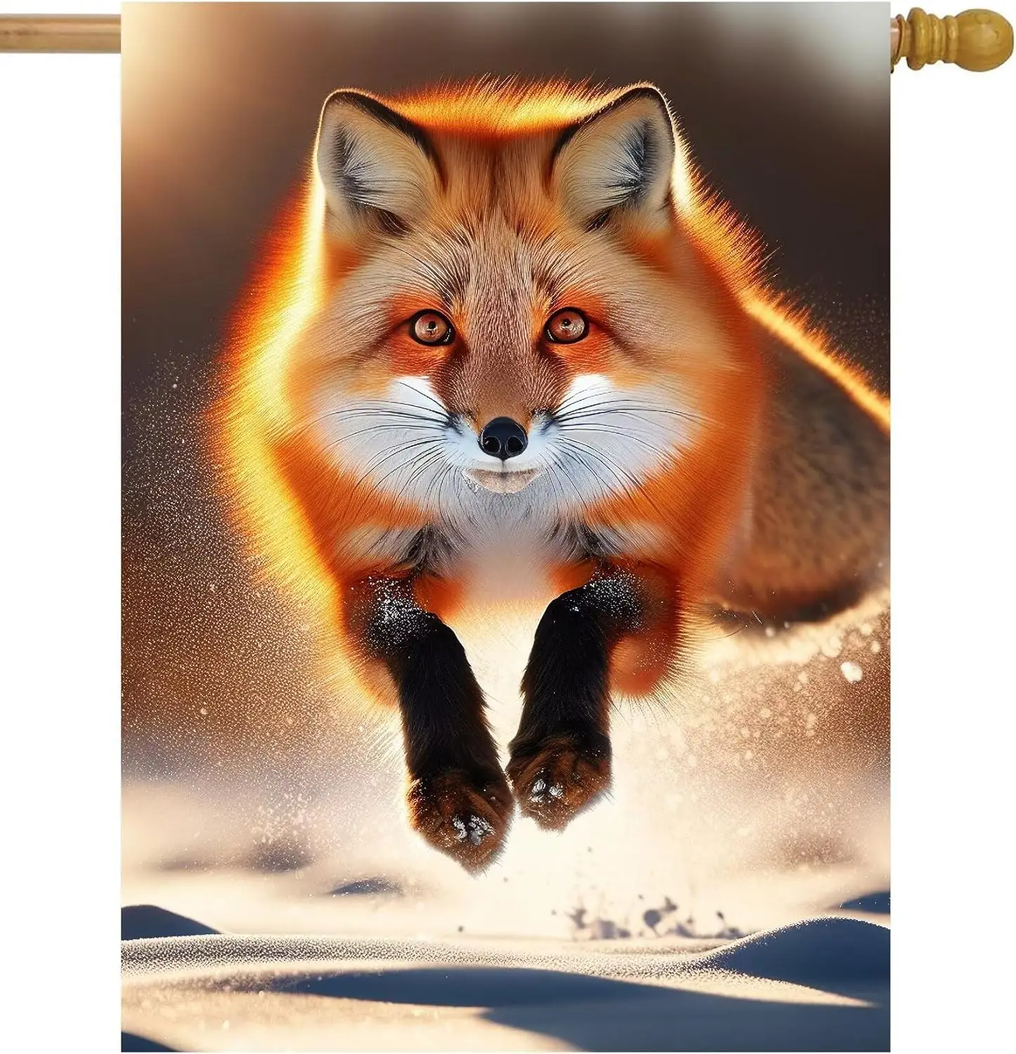 Beautiful Red Fox Leaping Over the Snow Winter Wildlife Sunlight Garden Flag 28 x 40 Inch, Double Sided Outdoor Decorative W ZZM