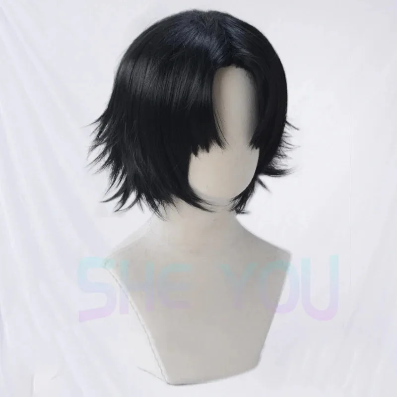 Preto sintético caçador x caçador capitão crollo lucilfer perucas curtas cosplay traje perucas festa de halloween jogar papel