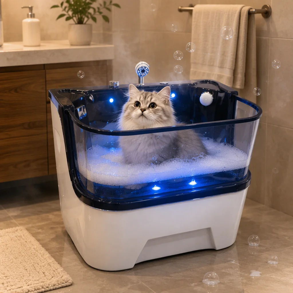 a*-Acrylic Pet SPA Bath Tub with Bubble System and Ambient LED Lights Commercial Pet Tub for Pet Salon, Suitable for Cats.