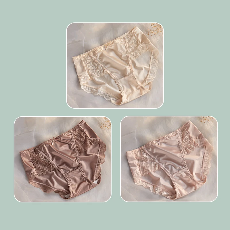 3 PCS Women Panties High End Satin Traceless Ice Silk Skincare Lightweight Breathable Sexy Mid Waist Underwear Female Lingerie