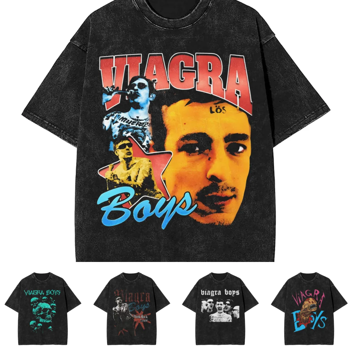 Viagra-Camiseta Vintage lavada para hombre, camiseta de ocio de los años 90, camiseta de manga corta con cuello redondo, ropa de algodón de talla grande